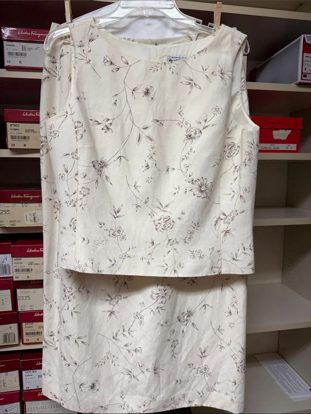 Pendleton Women's silk and linen blend Cream Floral Two-Piece Skirt Set